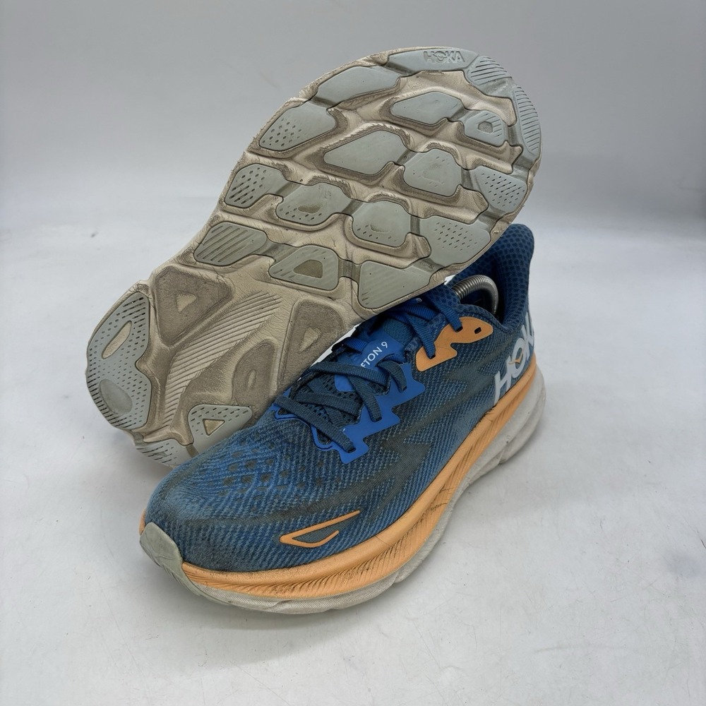 Hoka One One Clifton 9 Shoes Mens 11 D Running Athletic Blue Yellow 1127895